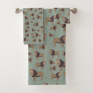 Lion Exotic Animal Pattern Sage Green  Bath Towel Set