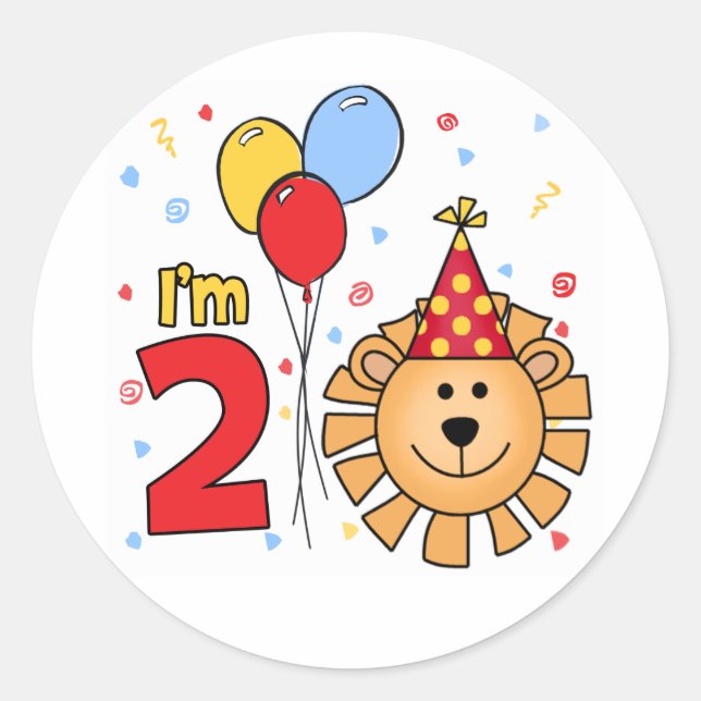 Lion Face  2nd Birthday Classic Round Sticker (Front)