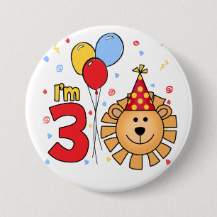Lion Face 3rd Birthday Button
