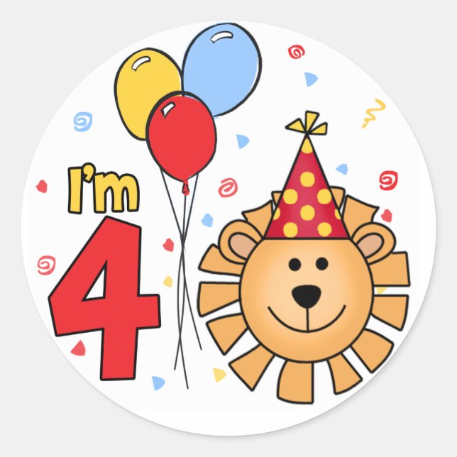 Lion Face  4th Birthday Classic Round Sticker (Front)