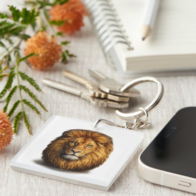 Lion Face Acrylic Keychain | Cute Animal Key Ring (Front Right)