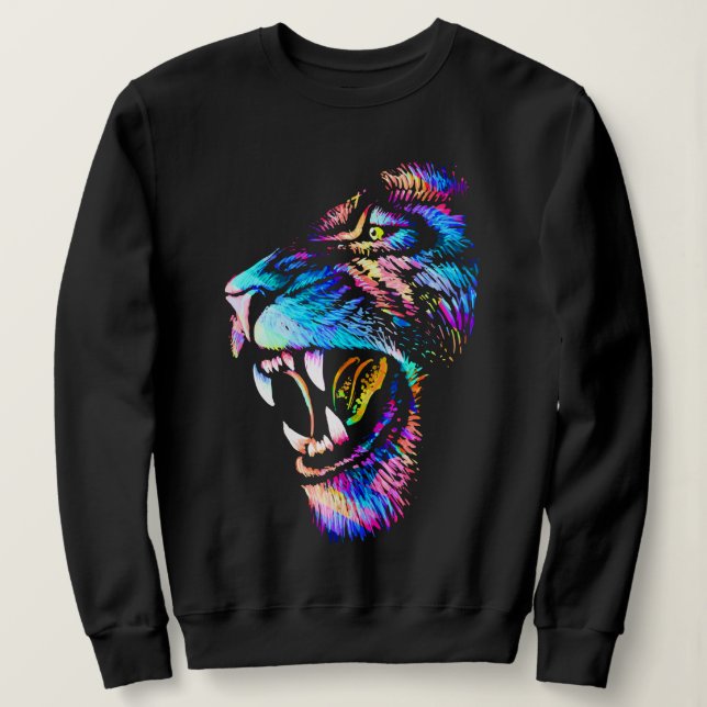  Lion Face Drawing - Colourful Lion Sweatshirt (Design Front)