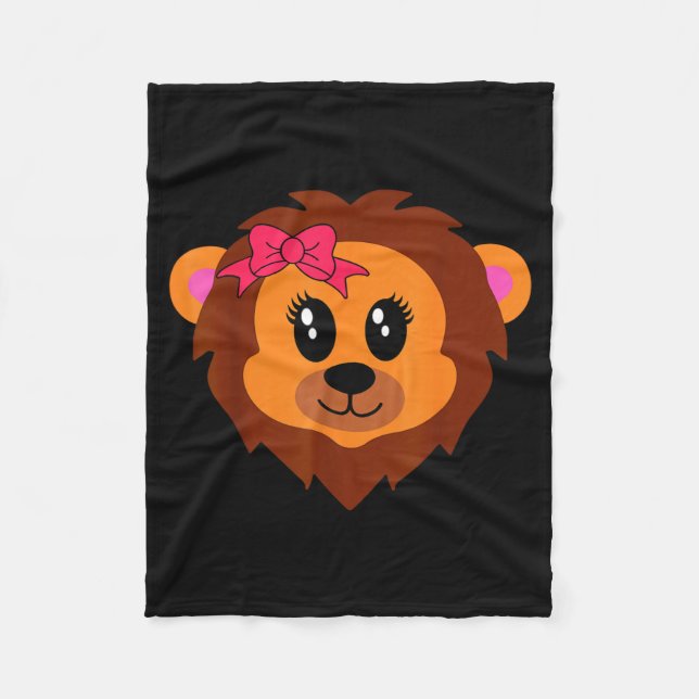 Lion Face Eyelashes Bow Funny Halloween Costume Fleece Blanket (Front)