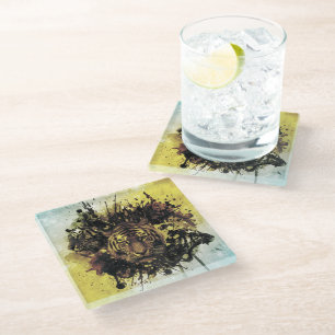 lion face glass coaster