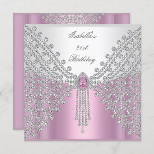 Lion Face Jewel Image Birthday Party Pink Invitation