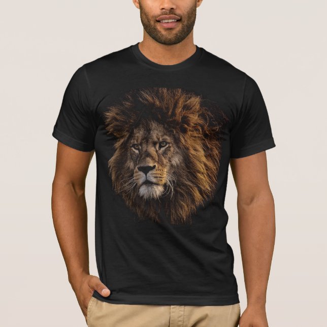 Lion Face Men's Basic Black T-Shirt (Front)