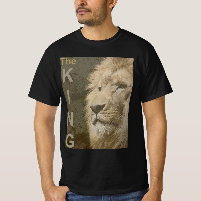 Lion Face Mens Modern Elegant Black Template T-Shirt (Front)