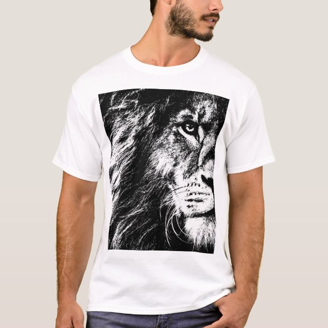 Lion Face Pop Art Template Modern Elegant Men's T-Shirt (Front)