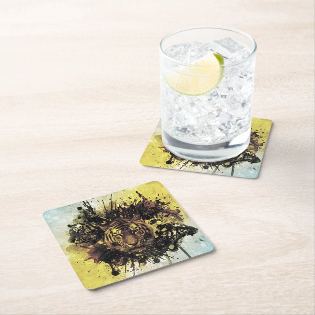 lion face square paper coaster (Insitu)