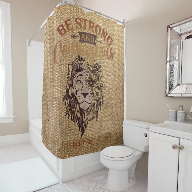 Lion Face Strong Courageous Christian Bible Verse Shower Curtain (In Situ)