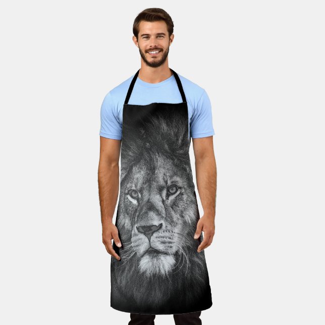 Lion Face Wild Animals Trendy Template Black Apron (Worn)