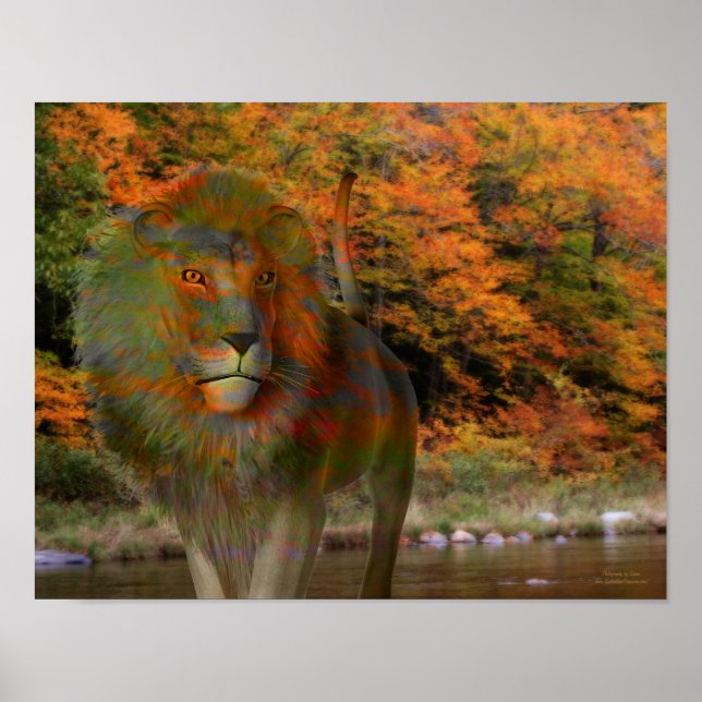 Lion Fall Foliage Abstract Fantasy Art  Poster (Front)