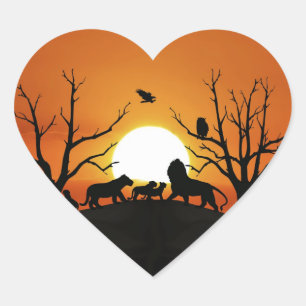 Lion family at sunset Africa Heart Sticker
