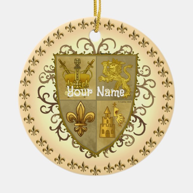 Lion Family Crest Surname Ceramic Ornament (Front)
