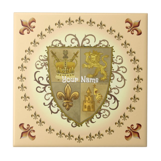 Lion Family Crest Surname Ceramic Tile (Front)