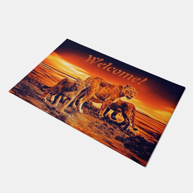 Lion Family Doormat (Angled)