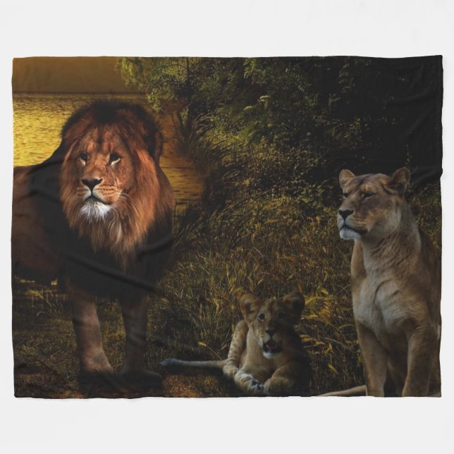 LION FAMILY FLEECE BLANKET (Front (Horizontal))