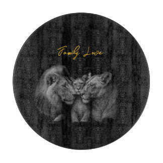 Lion Family Love – Black & White Art Cutting Board