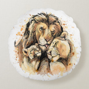 Lion Family Round Cushion