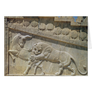 Lion fighting bull, relief east staircase