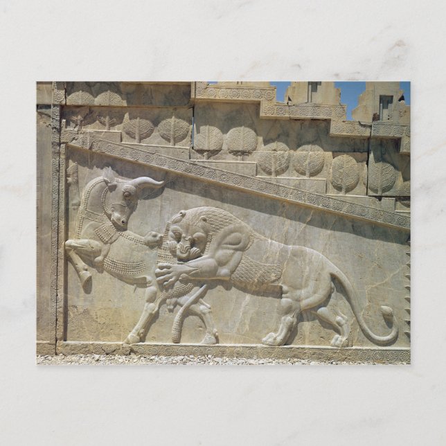 Lion fighting bull, relief east staircase postcard (Front)