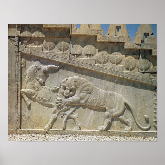 Lion fighting bull, relief east staircase poster (Front)