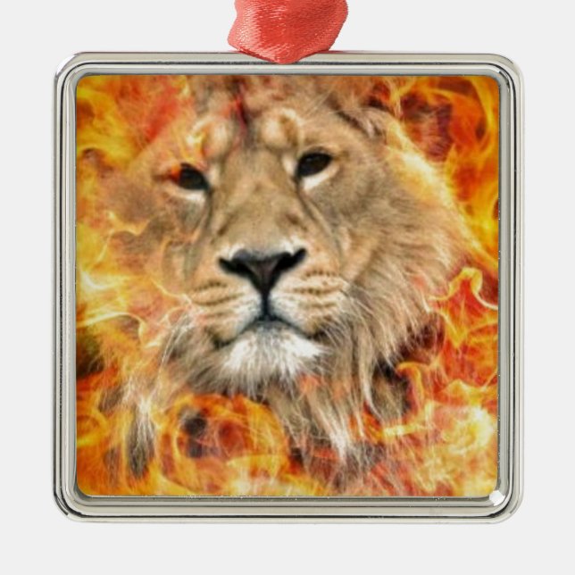 Lion Fire Digital Art Metal Tree Decoration (Front)
