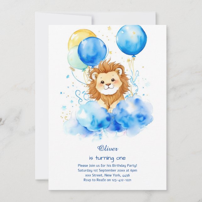 Lion First Birthday Invitation (Front)