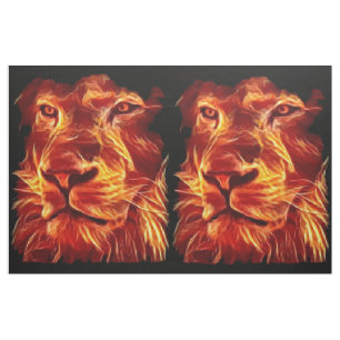 Lion Flame Fire on Black Fabric