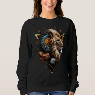Lion Flowers Artwork Animal Print Art Lion Motif Sweatshirt