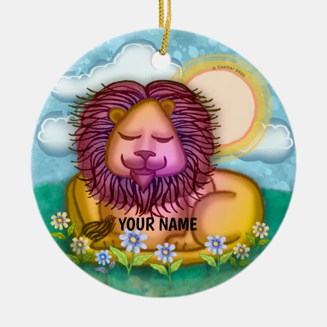 Lion Flowers Ceramic Ornament (Front)