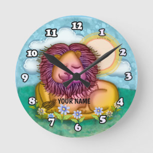 Lion Flowers Round Clock