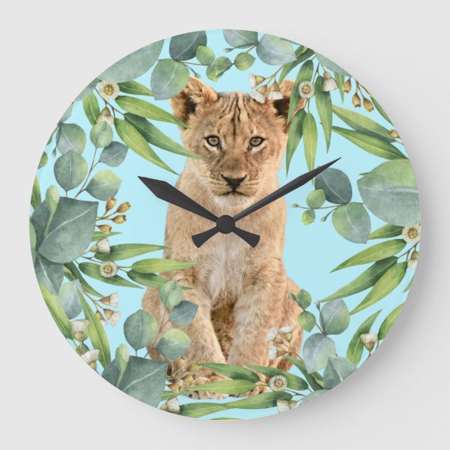 Lion forest cub jungle large clock (Front)
