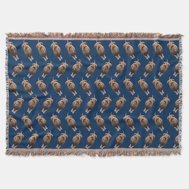 Lion Frenzy Throw Blanket (Navy) (Front)