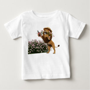 Lion Gardener Trimming Pink Rose Bush 3D Illustrat Baby T-Shirt
