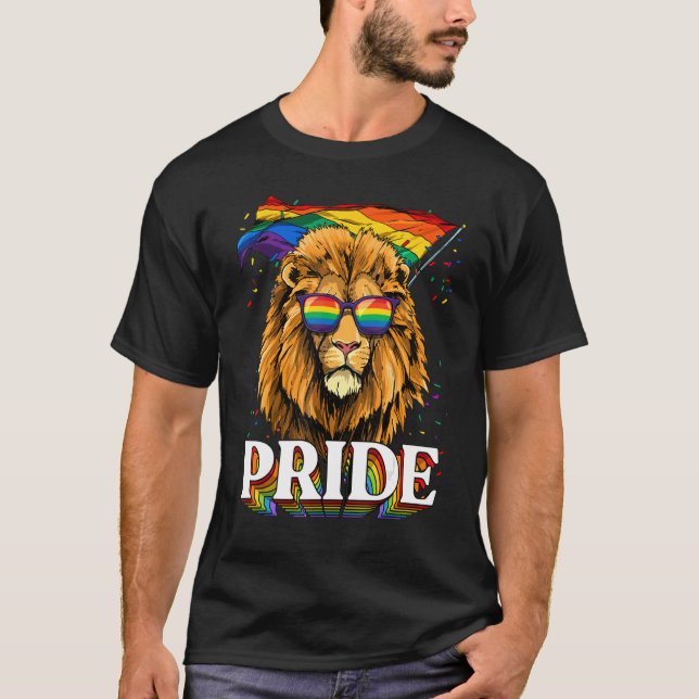 Lion Gay Pride Lgbt Rainbow Flag Sunglasses Lgbtq T-Shirt (Front)