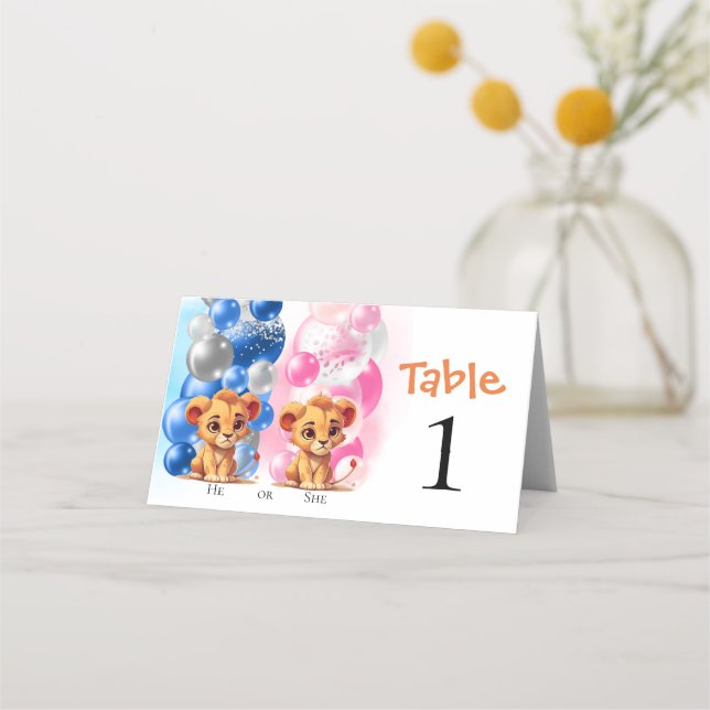 Lion Gender Reveal Folded Place Card (Front)