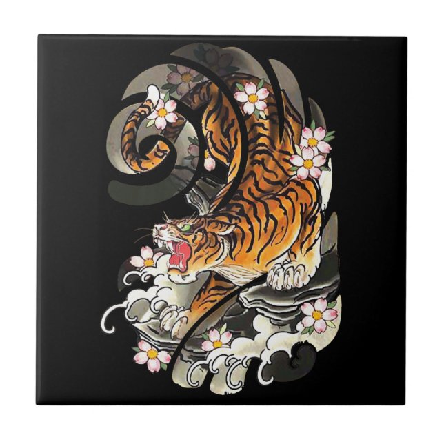 Lion Gift | Tiger Tattoo Cool Brave Ceramic Tile (Front)