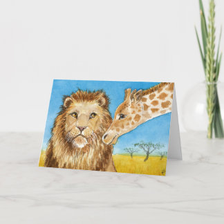 Lion, Giraffe, blank message card