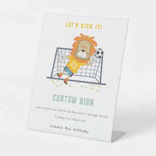 Lion Goalkeeper Soccer Custom Birthday Party Pedestal Sign