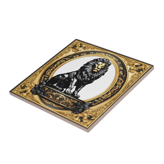 Lion gold and black ornamental frame ceramic tile (Side)