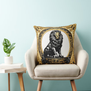 Lion gold and black ornamental frame cushion