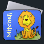 Lion graphic first name blue kids laptop case<br><div class="desc">Fun lion kids laptop case perfect for a big cat animal lover. A great gift for a child to take to lion taming practice, sports and after school clubs. Case reads: “Mitchell” or personalise this case with the name of your choice. (***Please note some names will not always fit due...</div>