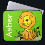 Lion graphic first name green kids laptop case<br><div class="desc">Fun lion kids laptop case perfect for a big cat animal lover. A great gift for a child to take to lion taming practice, sports and after school clubs. Case reads: “Asher” or personalise this case with the name of your choice. (***Please note some names will not always fit due...</div>