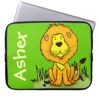 Lion graphic first name green kids laptop case