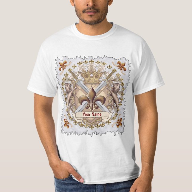 Lion Griffin Shield Family Crest Surname  T-Shirt (Front)