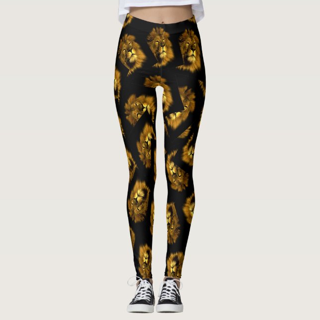 Lion Head Abstract Pattern, Leggings (Front)