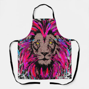 Lion Head Apron Blue Pink Lion Apron