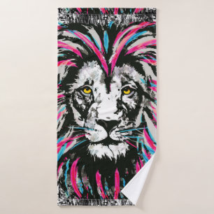 Lion Head Bath Towel Punky Blue Pink Lion
