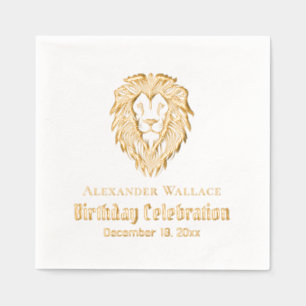 Lion Head Birthday Party Celebration Name Date Foil Napkins